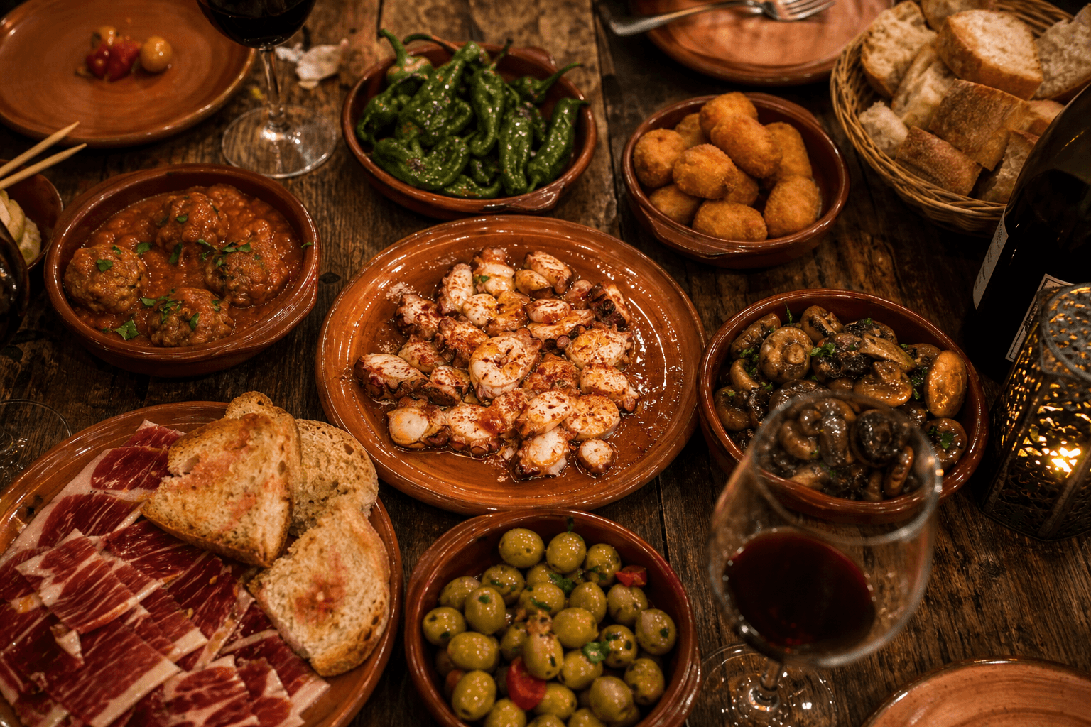 Mesa con tapas en El Clavo